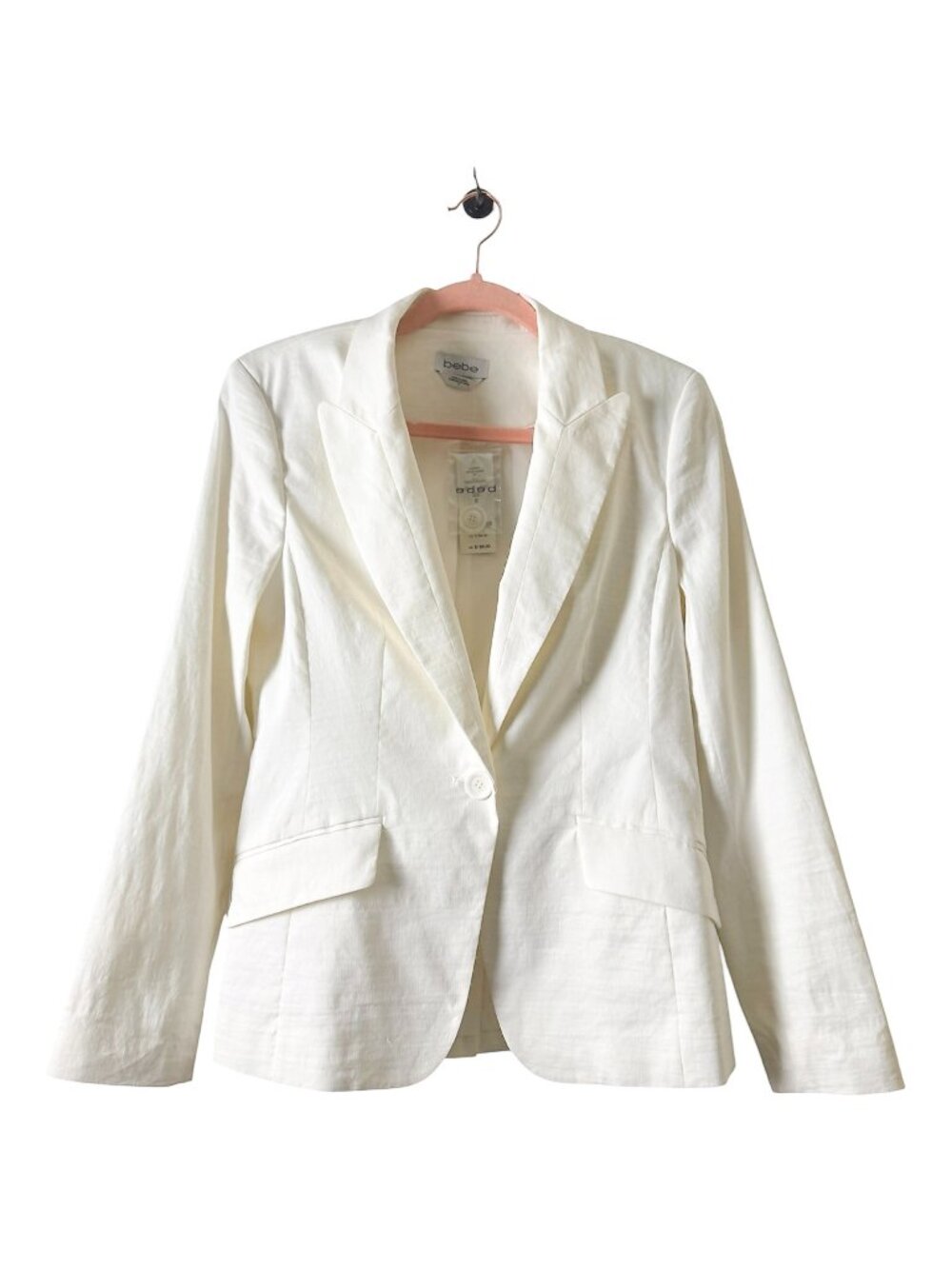 Bebe Nina Linen Blazer NWT Classic White Fitted Suit Jacket Women's Size 8